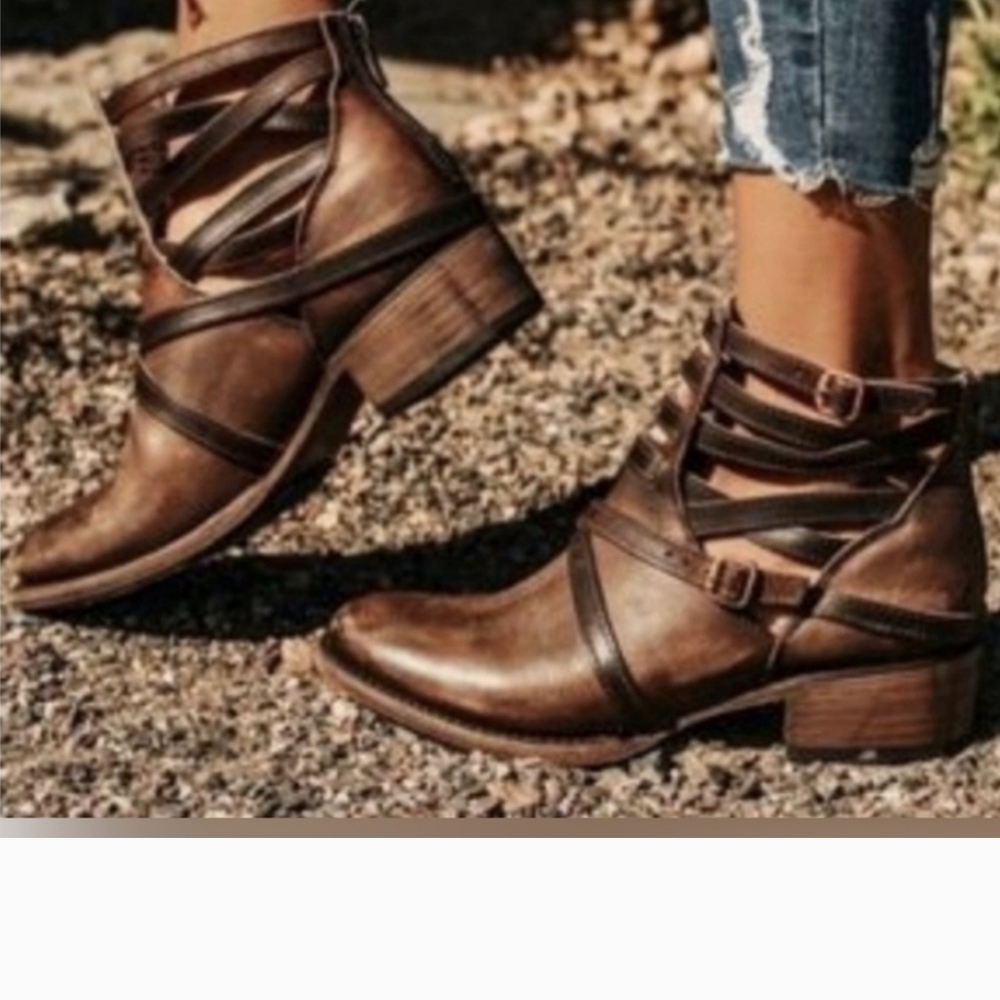 Freebird Stair Distressed Strappy Ankle Bootie in Brown Size 6